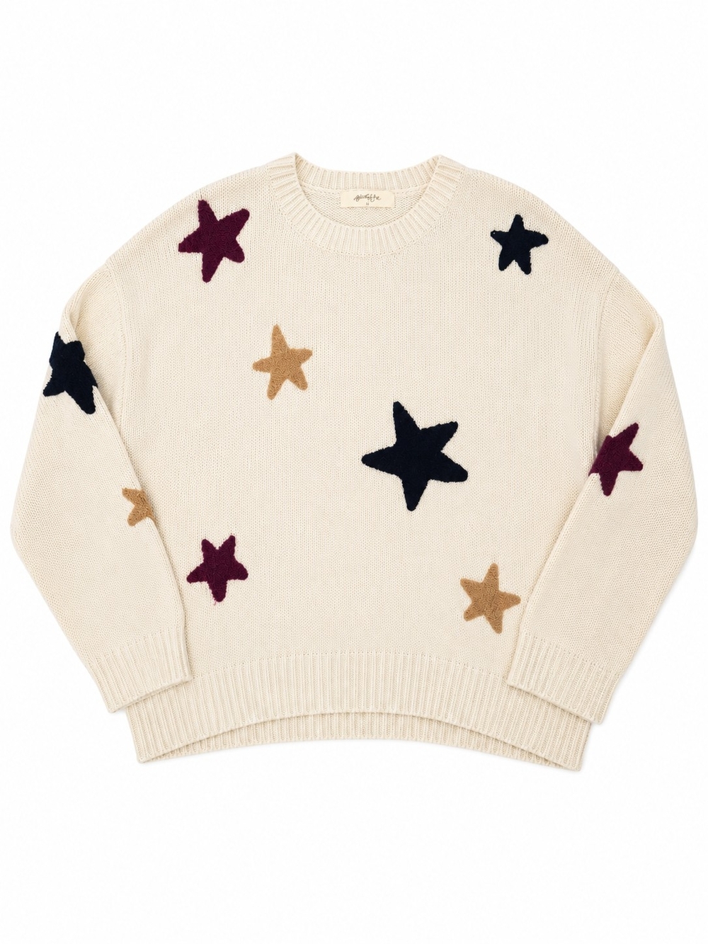 Cream Star-Pattern Crewneck Sweater, Size XL